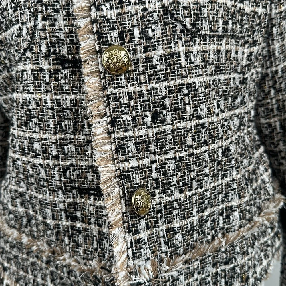Dennis Basso Tweed Jacket with Pockets Brown/Gold Size 4 NWT